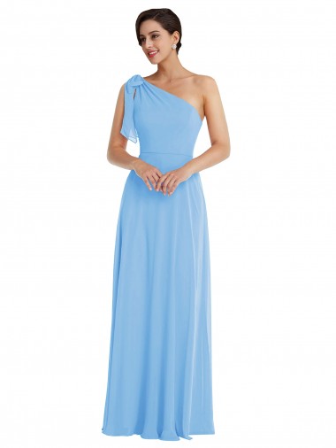 Sleeveless Periwinkle One Shoulder Soft Chiffon Trumpet Semi Formal Evening Dress / Bridesmaid Dress Brighton