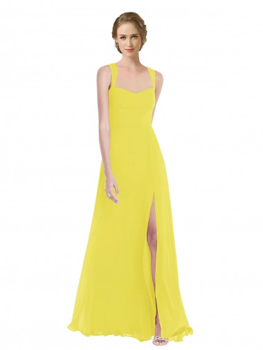 Sleeveless Yellow Spaghetti Straps Soft Chiffon A-Line Semi Formal Evening Dress / Bridesmaid Dress Brighton