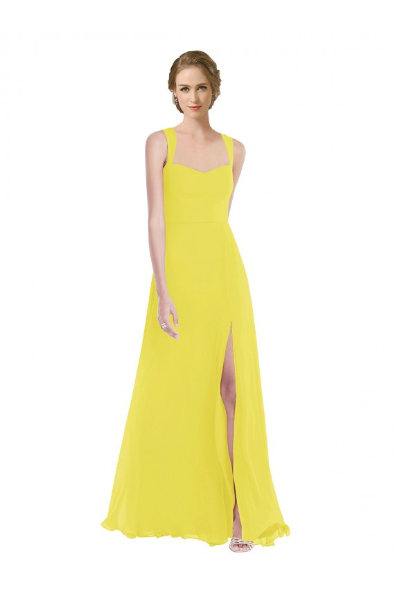 Sleeveless Yellow Spaghetti Straps Soft Chiffon A-Line Semi Formal Evening Dress / Bridesmaid Dress Brighton