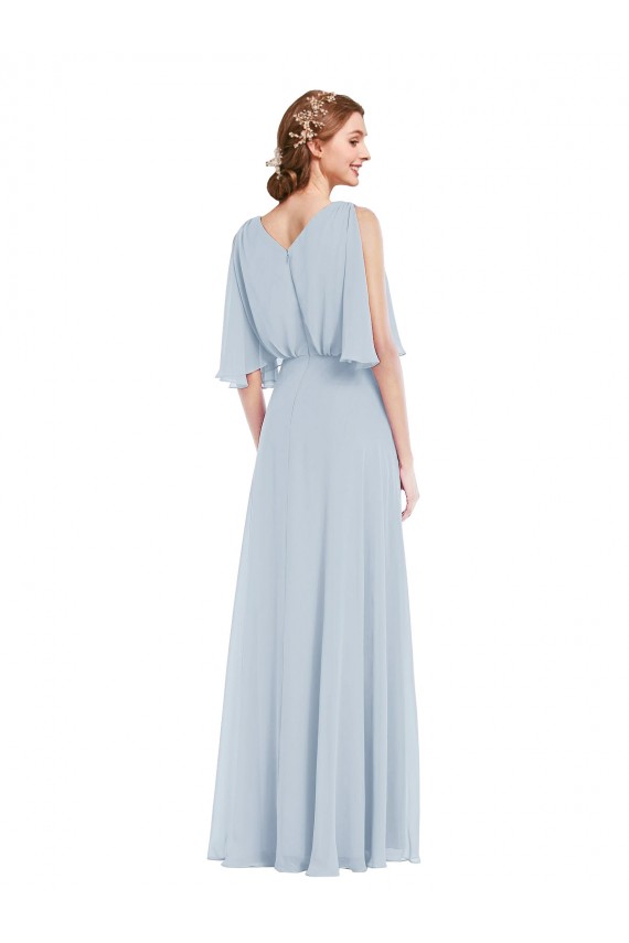 Half Sleeves V-Neck Soft Chiffon A-Line Evening Gown / Bridesmaid Dress Brighton