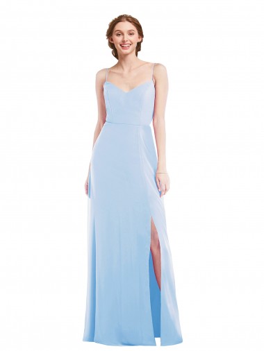 Sleeveless Light Sky Blue Spaghetti Straps Soft Chiffon A-Line Formal Evening Gown / Bridesmaid Dress Brighton