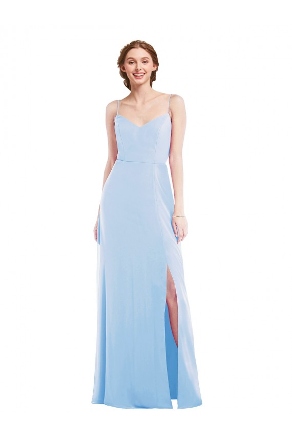 Sleeveless Light Sky Blue Spaghetti Straps Soft Chiffon A-Line Formal Evening Gown / Bridesmaid Dress Brighton