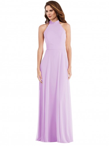 Sleeveless Halter Neck Low Back Soft Chiffon A-Line Semi Formal Evening Dress / Bridesmaid Dress Brighton
