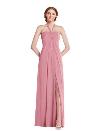 Sleeveless Skin Pink Halter Neck Open Back Soft Chiffon A-Line Semi Formal Evening Dress / Bridesmaid Dress Brighton