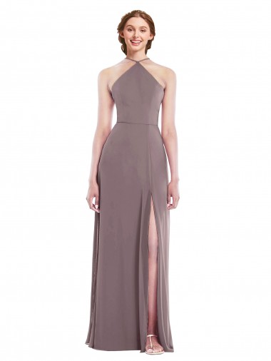 Sleeveless Halter Neck Low Back Soft Chiffon A-Line Formal Evening Gown / Bridesmaid Dress Brighton
