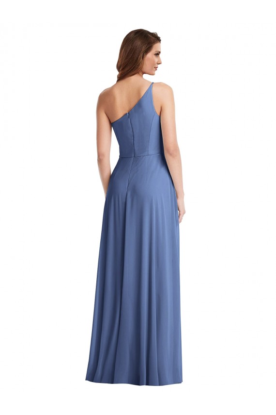 Sleeveless Windsor Blue One Shoulder Soft Chiffon A-Line Formal Evening Gown / Bridesmaid Dress Brighton