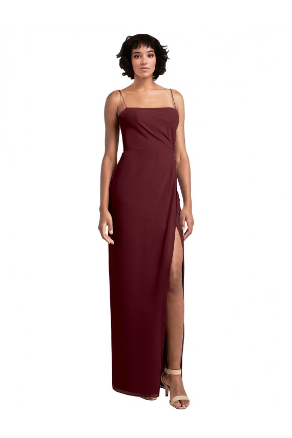 Sleeveless Burgundy Gold Spaghetti Straps Open Back Soft Chiffon A-Line Evening Dress / Bridesmaid Dress Brighton