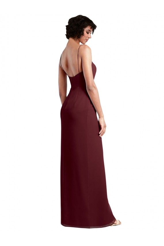 Sleeveless Burgundy Gold Spaghetti Straps Open Back Soft Chiffon A-Line Evening Dress / Bridesmaid Dress Brighton