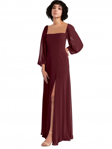 Long Sleeves Square Neck Chiffon A-Line Bridesmaid Dress / Evening Dress Brighton