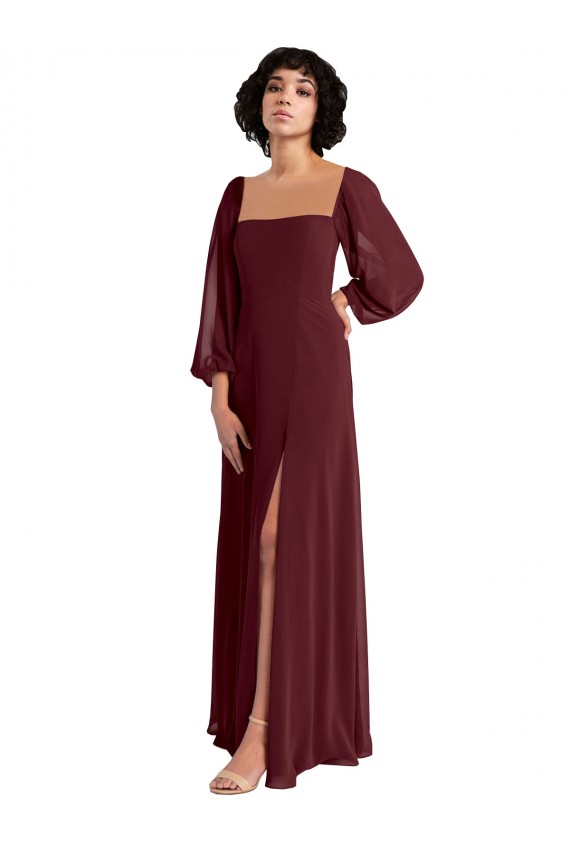 Long Sleeves Square Neck Chiffon A-Line Bridesmaid Dress / Evening Dress Brighton