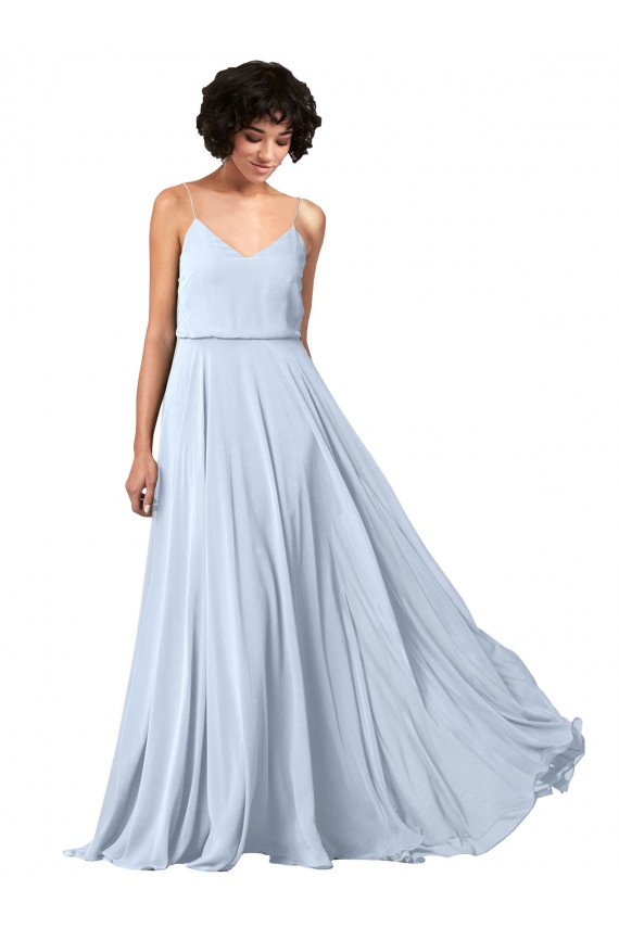 Sleeveless Light Sky Blue Spaghetti Straps Low Back Soft Chiffon A-Line Formal Dress / Bridesmaid Dress Brighton