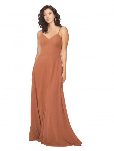 Sleeveless Rosewood V-Neck Keyhole Back Soft Chiffon A-Line Bridesmaid Dress Brighton