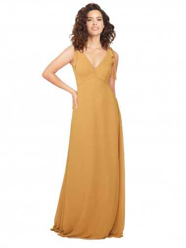 Sleeveless Saffron V-Neck Keyhole Back Soft Chiffon A-Line Bridesmaid Dress Brighton