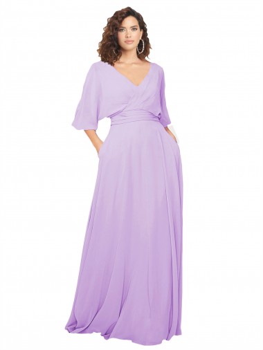 Half Sleeves V-Neck Low Back Lxue Chiffon A-Line Bridesmaid Dress Brighton