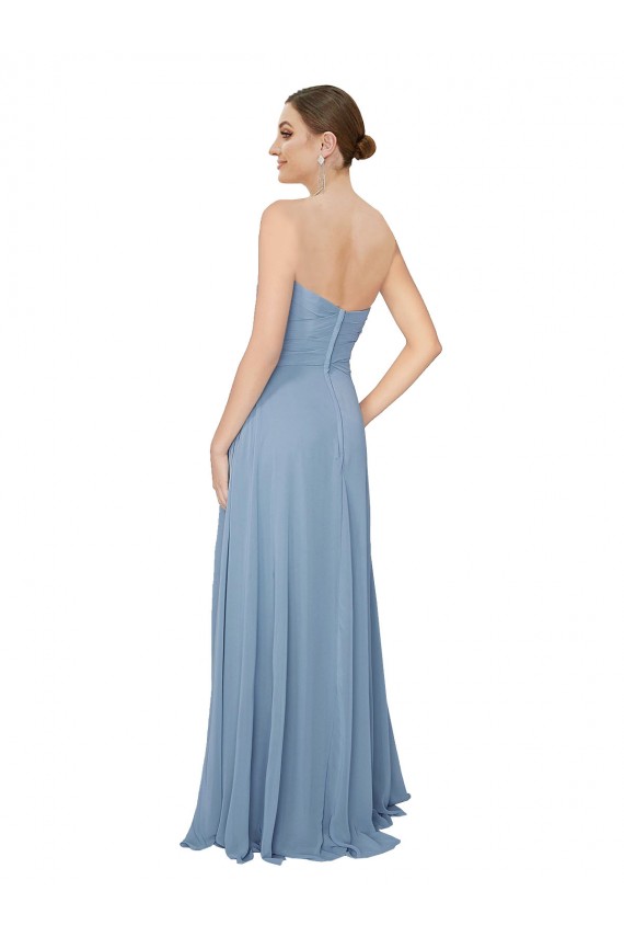 Sleeveless Dusty Blue Sweetheart Low Back Chiffon A-Line Bridesmaid Dress / Evening Dress Brighton
