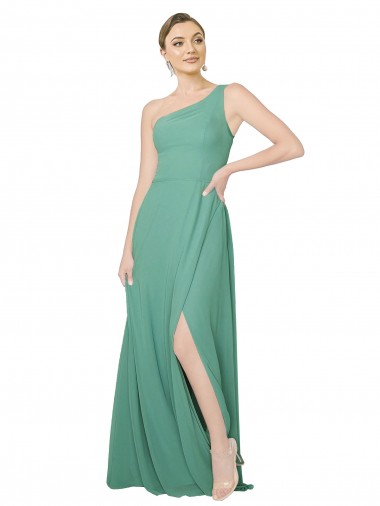 Sleeveless Icelandic Silver One Shoulder Soft Chiffon A-Line Bridesmaid Dress Brighton