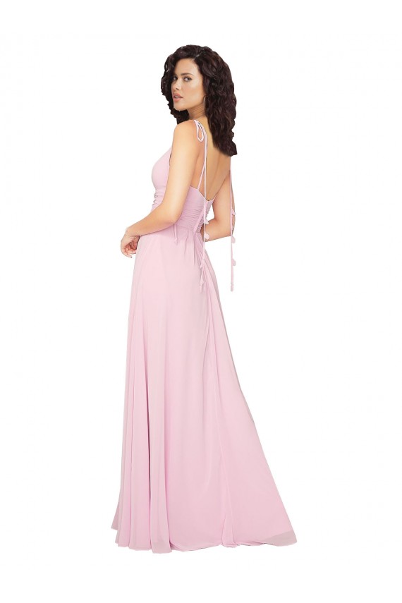 Sleeveless Barely Pink V-Neck V-Back Soft Chiffon A-Line Bridesmaid Dress Brighton