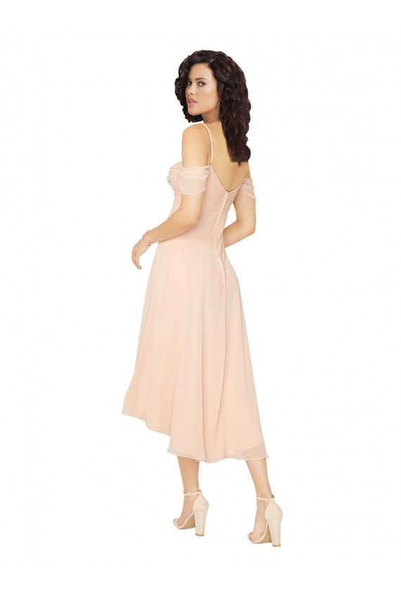 Cold Shoulder Square Neck Low Back Soft Chiffon A-Line High Low Bridesmaid Dress Brighton