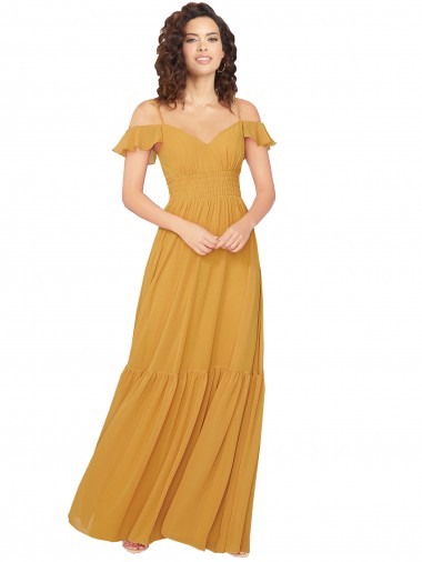 Cold Shoulder V-Neck Keyhole Back Soft Chiffon A-Line Bridesmaid Dress Brighton