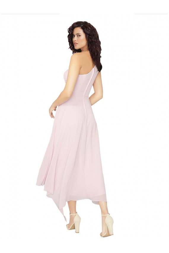 Sleeveless Black One Shoulder Soft Chiffon A-Line High Low Bridesmaid Dress Brighton