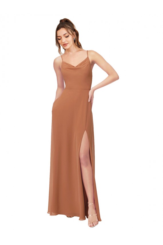 Sleeveless Cowl Neck Low Back Soft Chiffon A-Line Bridesmaid Dress Brighton