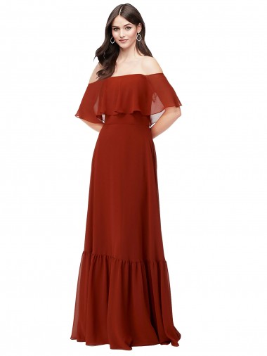 Short Flutter Sleeves Off the Shoulder Soft Chiffon A-Line Bridesmaid Dress Brighton