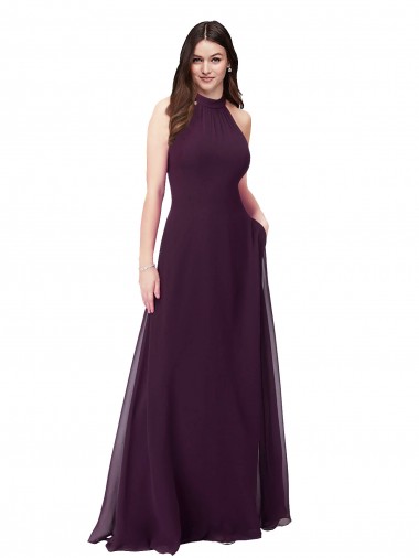 Sleeveless Grape Halter Neck Keyhole Back Soft Chiffon A-Line Bridesmaid Dress Brighton
