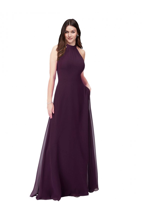 Sleeveless Grape Halter Neck Keyhole Back Soft Chiffon A-Line Bridesmaid Dress Brighton