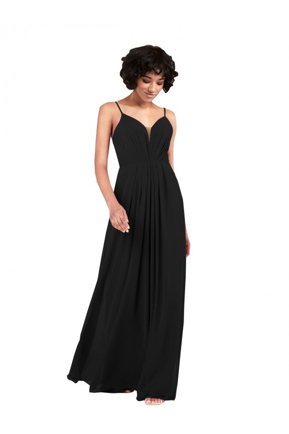 Sleeveless V-Neck Criss Cross Open Back Soft Chiffon Column Formal Evening Gown / Bridesmaid Dress Brighton