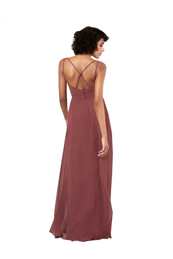 Sleeveless V-Neck Criss Cross Open Back Soft Chiffon Column Formal Evening Gown / Bridesmaid Dress Brighton