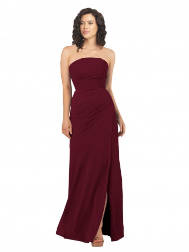 Sleeveless Burgundy Strapless Soft Chiffon Sheath Bridesmaid Dress Brighton