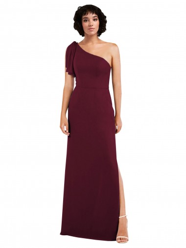 Sleeveless Burgundy One Shoulder Soft Chiffon A-Line Formal Evening Gown / Bridesmaid Dress Brighton