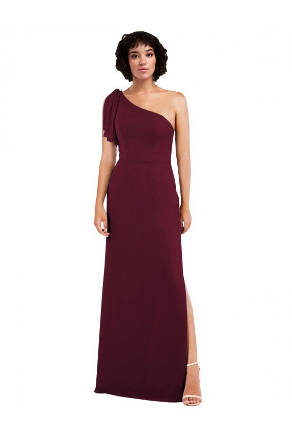 Sleeveless Burgundy One Shoulder Soft Chiffon A-Line Formal Evening Gown / Bridesmaid Dress Brighton