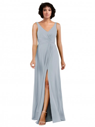 Sleeveless V-Neck Low Back Soft Chiffon Column Bridesmaid Dress Brighton