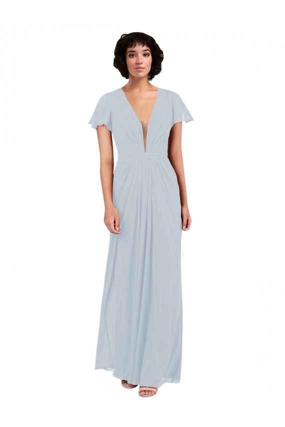 Cap Sleeves V-Neck Soft Chiffon A-Line Bridesmaid Dress / Formal Dress Brighton