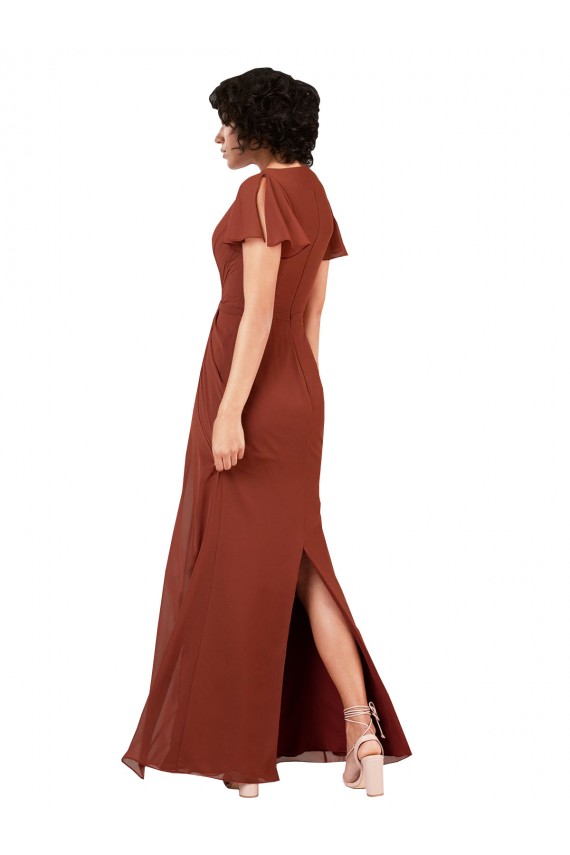 Cap Sleeves V-Neck Soft Chiffon A-Line Bridesmaid Dress / Formal Dress Brighton