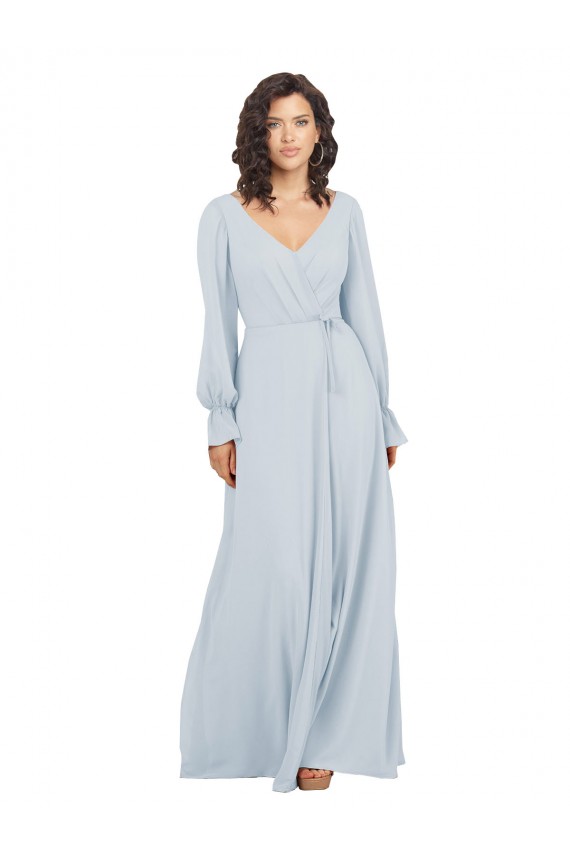 Long Sleeves V-Neck Soft Chiffon A-Line Formal Dress / Bridesmaid Dress Brighton