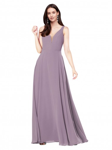 Sleeveless V-Neck Low Back Soft Chiffon Sheath Formal Evening Gown / Bridesmaid Dress Brighton