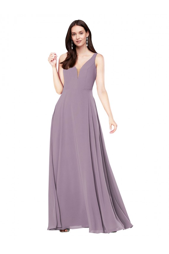 Sleeveless V-Neck Low Back Soft Chiffon Sheath Formal Evening Gown / Bridesmaid Dress Brighton