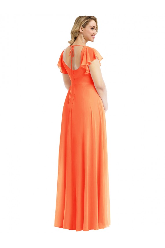 Flutter Sleeves Square Neck Open Back Soft Chiffon A-Line Semi Formal Evening Dress / Bridesmaid Dress Brighton