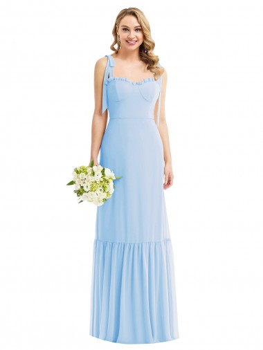 Sleeveless Light Sky Blue Spaghetti Straps Soft Chiffon A-Line Semi Formal Evening Dress / Bridesmaid Dress Brighton