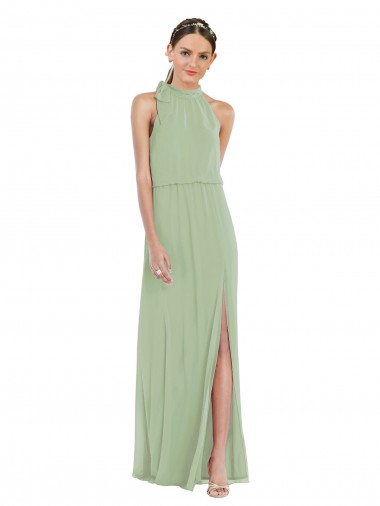 Sleeveless High Neck Soft Chiffon A-Line Semi Formal Evening Dress / Bridesmaid Dress Brighton