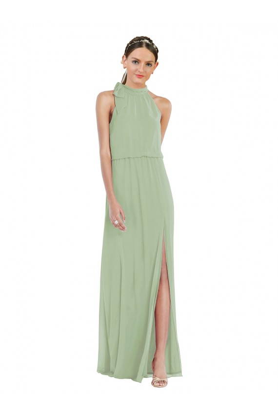 Sleeveless High Neck Soft Chiffon A-Line Semi Formal Evening Dress / Bridesmaid Dress Brighton