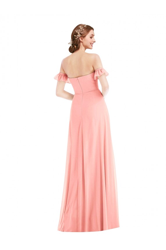 Flutter Sleeves Off the Shoulder Soft Chiffon A-Line Semi Formal Evening Dress / Bridesmaid Dress Brighton