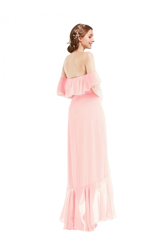 Sleeveless Pink Off the Shoulder Long Soft Chiffon A-Line Bridesmaid Dresses Brighton