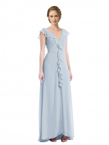 Sleeveless Sea Glass V-Neck V-Back Soft Chiffon A-Line Black Tie Evening Gown / Bridesmaid Dress Brighton