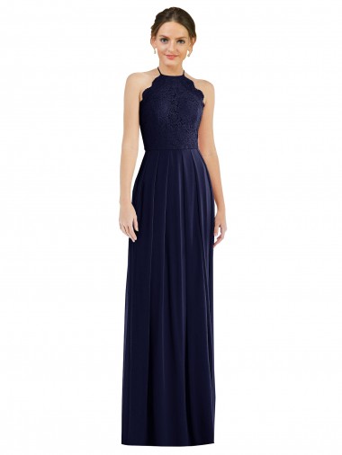 Sleeveless Dark Navy Halter Neck Open Back Soft Chiffon A-Line Semi Formal Evening Dress / Bridesmaid Dress Brighton