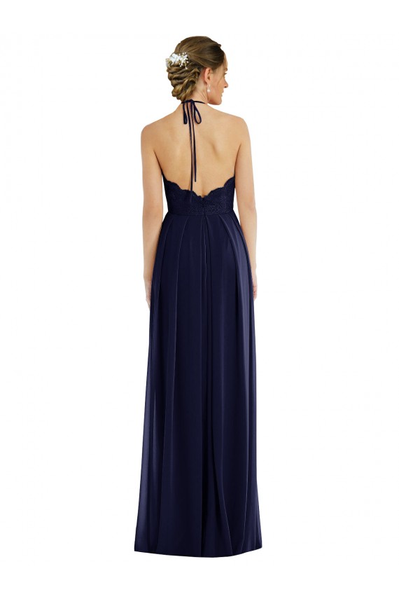Sleeveless Dark Navy Halter Neck Open Back Soft Chiffon A-Line Semi Formal Evening Dress / Bridesmaid Dress Brighton