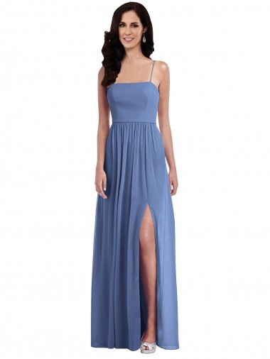 Sleeveless Windsor Blue Spaghetti Straps Low Back Soft Chiffon A-Line Semi Formal Evening Dress / Bridesmaid Dress Brighton