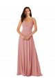 Sleeveless Bliss Pink V-Neck V-Back Lxue Chiffon A-Line Bridesmaid Dress Brighton